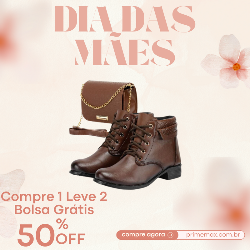 [Promoção Dia das Mães]-Bota de Couro + Bolsa de Couro de Brinde